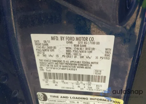 2011 Ford F-150 Xlt z USA, uszkodzony, nr VIN 1FTFW1CF4BFC43521